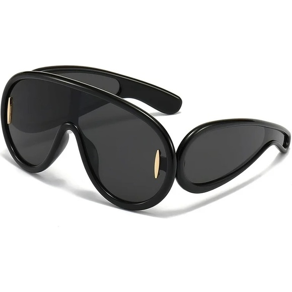 Black Oversized Aviator Sunglasses | Modern Acetate Shades | Statement Eyewear - Picture 2 of 2